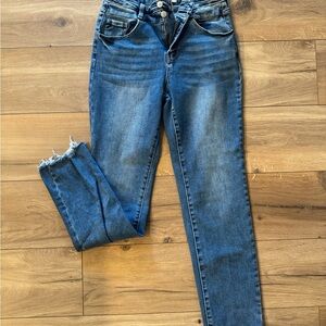 KanCan Medium Blue High-Rise Skinny Jeans with Raw Hem
